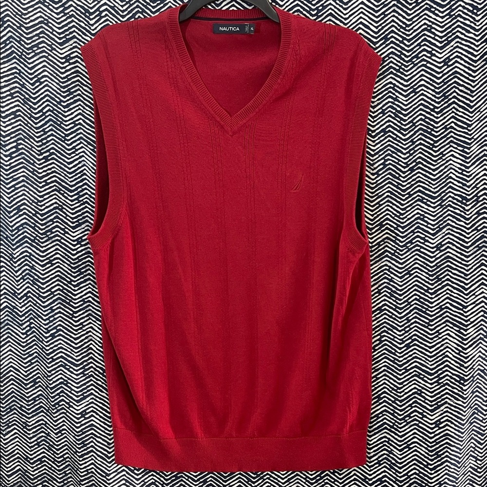 Nautica Men's V-Neck Red Sweater Vest